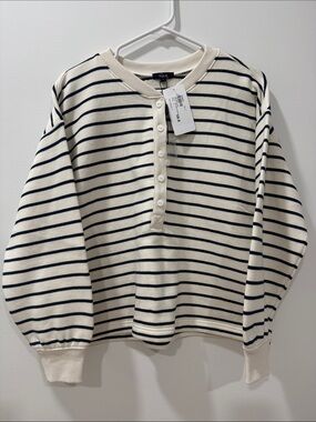 Rails Cream and Navy Stripe Henley Sweatshirt